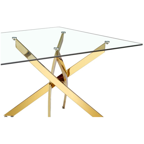 Mesa De comedor Lorett Base X doble dorada oro vidrio templado 210 Cromada Dorado - Imagen 3