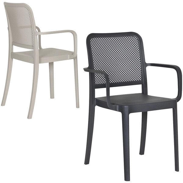 silla de plastico para exterior o interior de restaurante econmica con diseño tipo malla rejilla todo clima patio o terraza color gris oxford o arena taupe