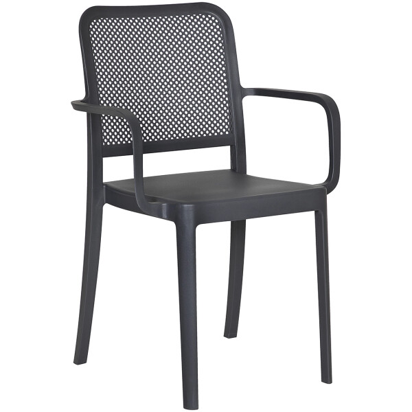 silla de plastico para exterior o interior de restaurante econmica con diseño tipo malla rejilla todo clima patio o terraza color gris oxford con brazo