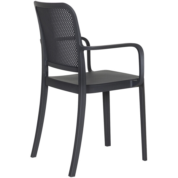 silla de plastico para exterior o interior de restaurante econmica con diseño tipo malla rejilla todo clima patio o terraza color gris oxford con brazo