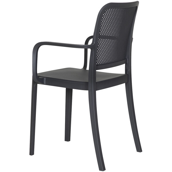 silla de plastico para exterior o interior de restaurante econmica con diseño tipo malla rejilla todo clima patio o terraza color gris oxford con brazo