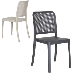 silla de plastico para exterior o interior de restaurante econmica con diseño tipo malla rejilla todo clima patio o terraza color gris oxford o arena taupe